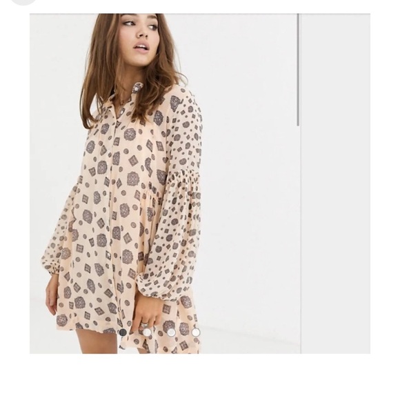 Free People Turn Turn Balloon Sleeve Printed Mini Swing Dress Size Small - Picture 1 of 7